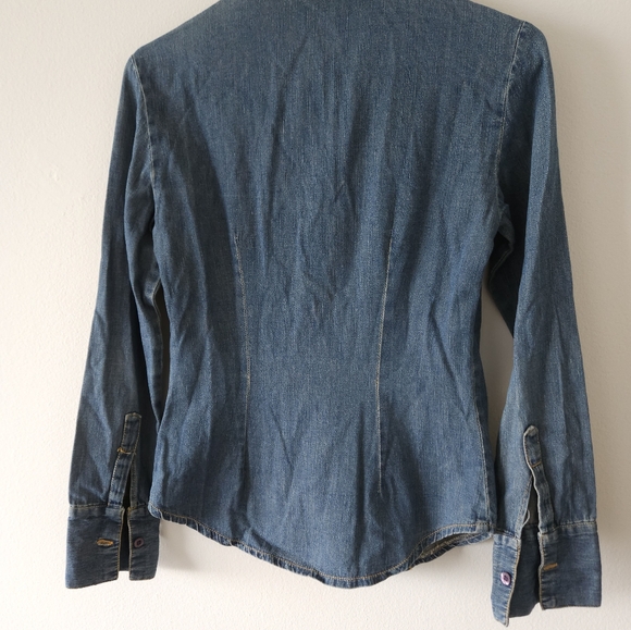 π¨π΅ french vintage jean shirt ruffles long sleeves size small π¨π΅ - Picture 4 of 7